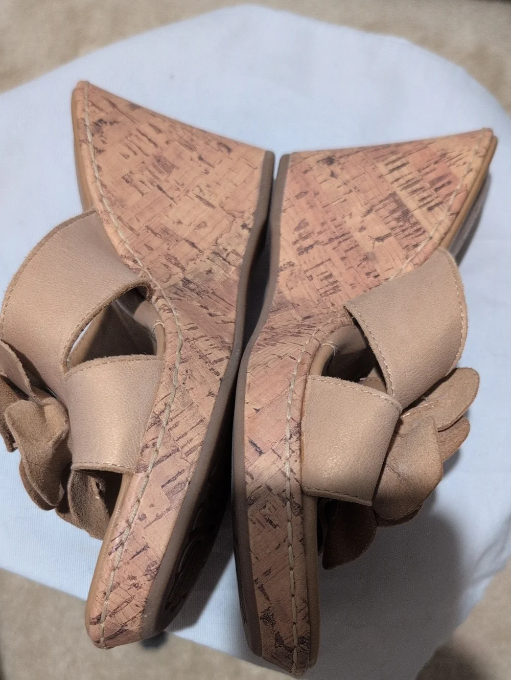 BOC Leather Upper Floral Tan Wedge